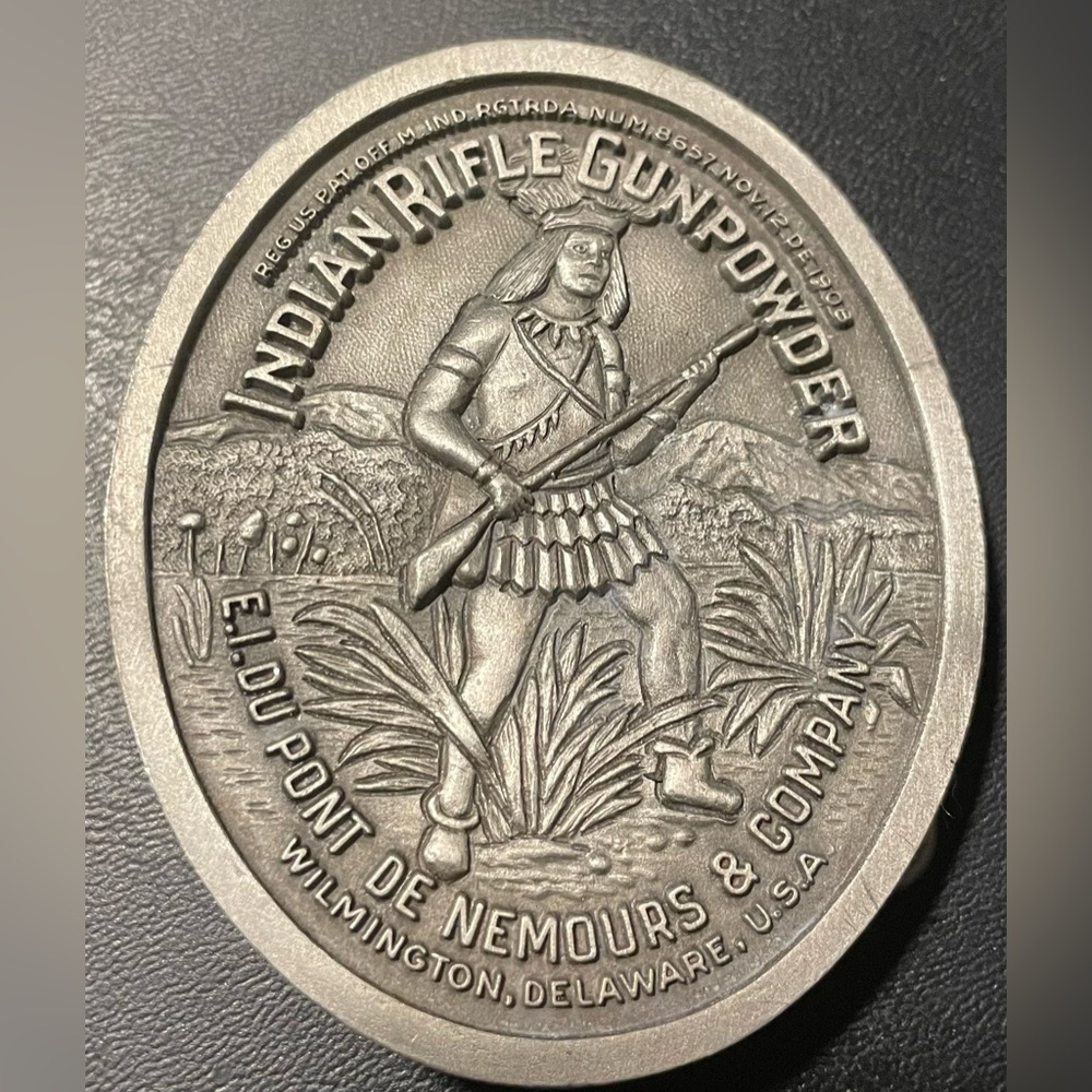 Indian Rifle Gunpowder/ Wilmington Delaware Belt Buckle